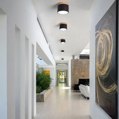 Nordic Macaron LED Flush Mount Ceiling Light with Wood Accent