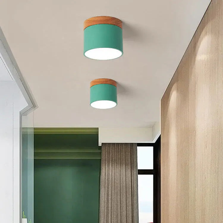 Nordic Macaron LED Flush Mount Ceiling Light with Wood Accent