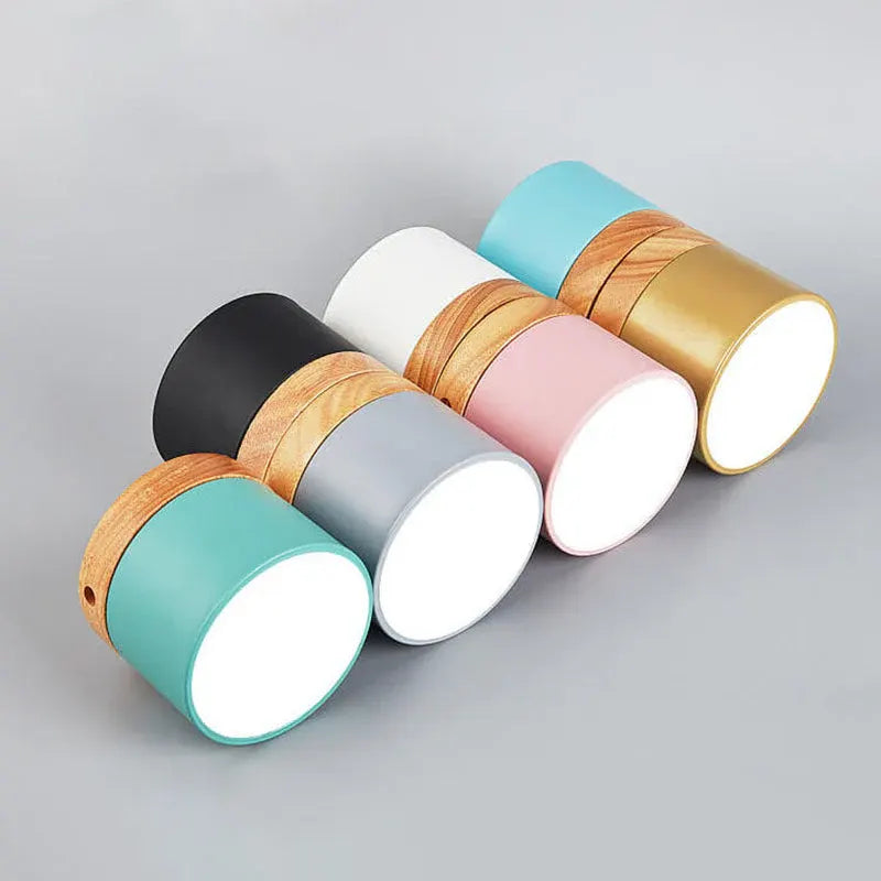 Nordic Macaron LED Flush Mount Ceiling Light with Wood Accent