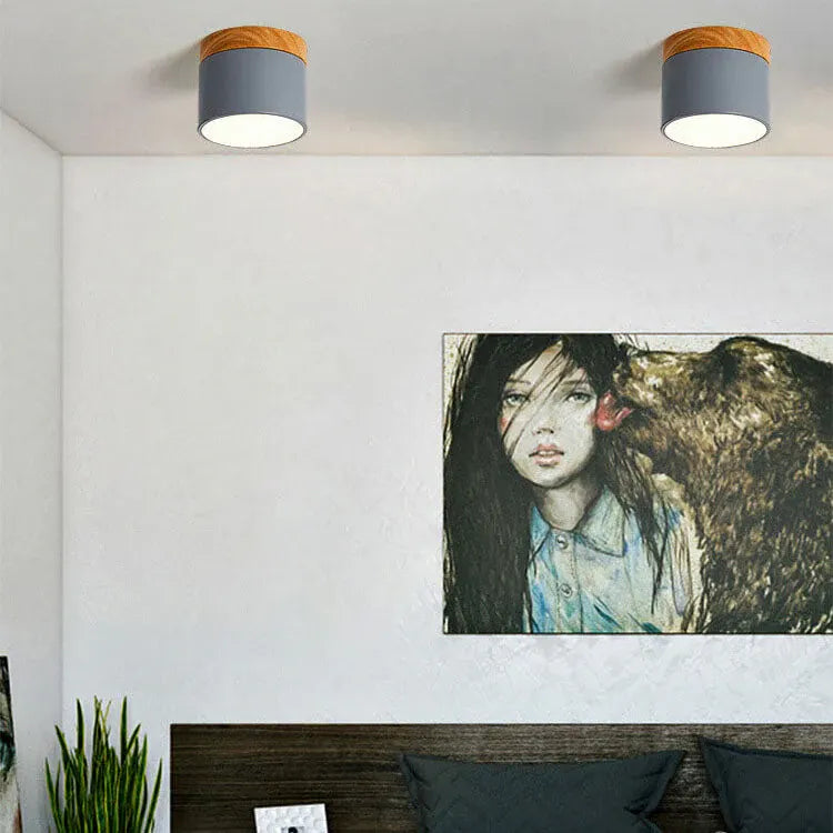 Nordic Macaron LED Flush Mount Ceiling Light with Wood Accent