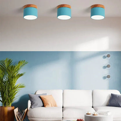 Nordic Macaron LED Flush Mount Ceiling Light with Wood Accent