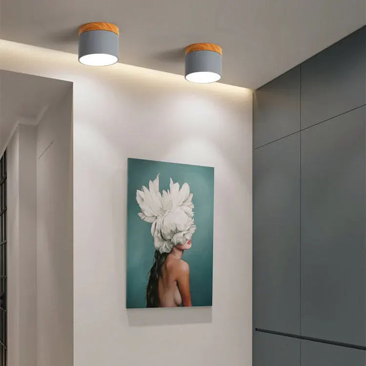 Nordic Macaron LED Flush Mount Ceiling Light with Wood Accent