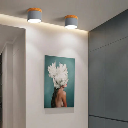Nordic Macaron LED Flush Mount Ceiling Light with Wood Accent