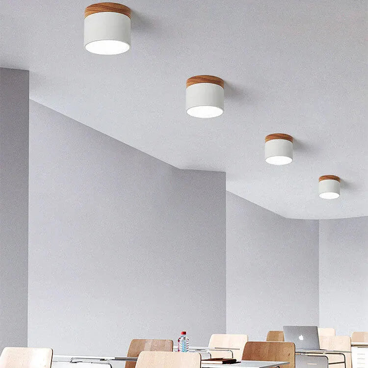 Nordic Macaron LED Flush Mount Ceiling Light with Wood Accent