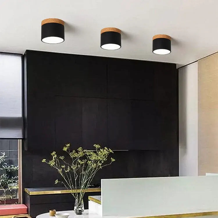 Nordic Macaron LED Flush Mount Ceiling Light with Wood Accent