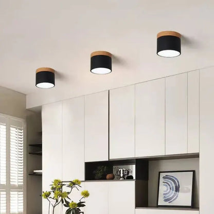 Nordic Macaron LED Flush Mount Ceiling Light with Wood Accent