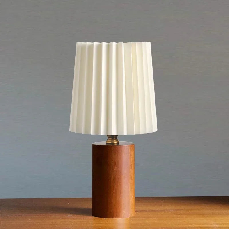 Nordic Wood Base Pleated Medieval-Style Table Lamp