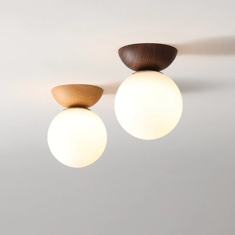 Nordic Wood-Finish Pendant Light with Modern Glass Globe Shade