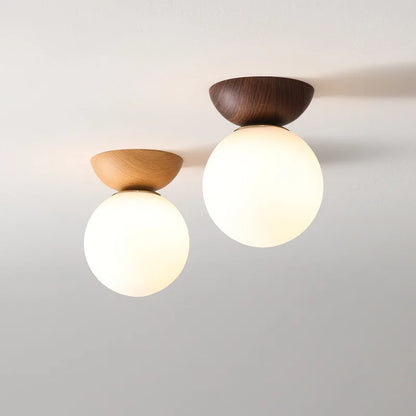 Nordic Wood-Finish Pendant Light with Modern Glass Globe Shade