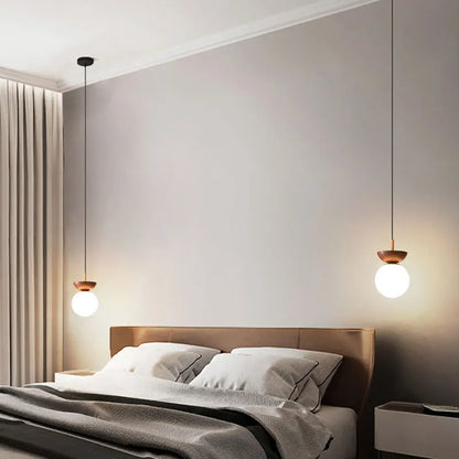 Nordic Wood-Finish Pendant Light with Modern Glass Globe Shade