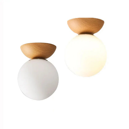 Nordic Wood-Finish Pendant Light with Modern Glass Globe Shade