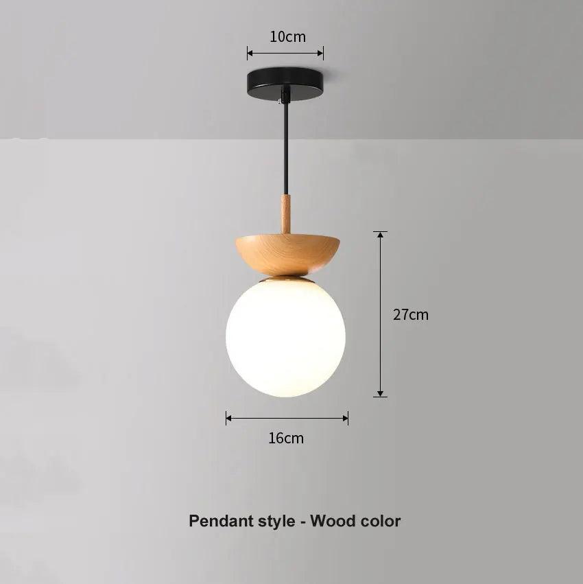 Nordic Wood-Finish Pendant Light with Modern Glass Globe Shade