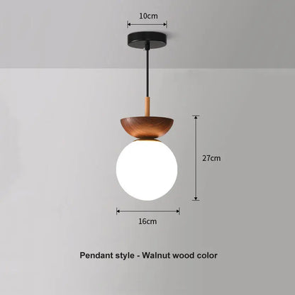 Nordic Wood-Finish Pendant Light with Modern Glass Globe Shade