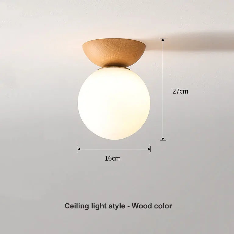 Nordic Wood-Finish Pendant Light with Modern Glass Globe Shade