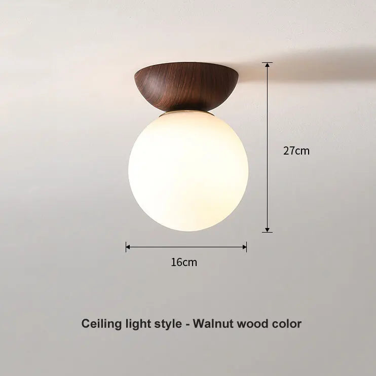 Nordic Wood-Finish Pendant Light with Modern Glass Globe Shade