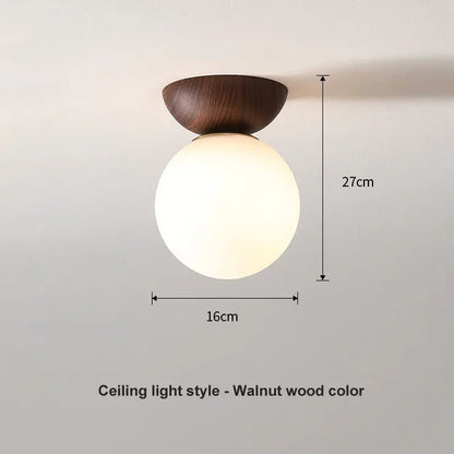 Nordic Wood-Finish Pendant Light with Modern Glass Globe Shade