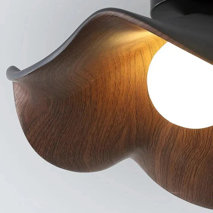 Nordic Wood Lotus Flush Mount Ceiling Light | Resin & Iron Modern Fixture