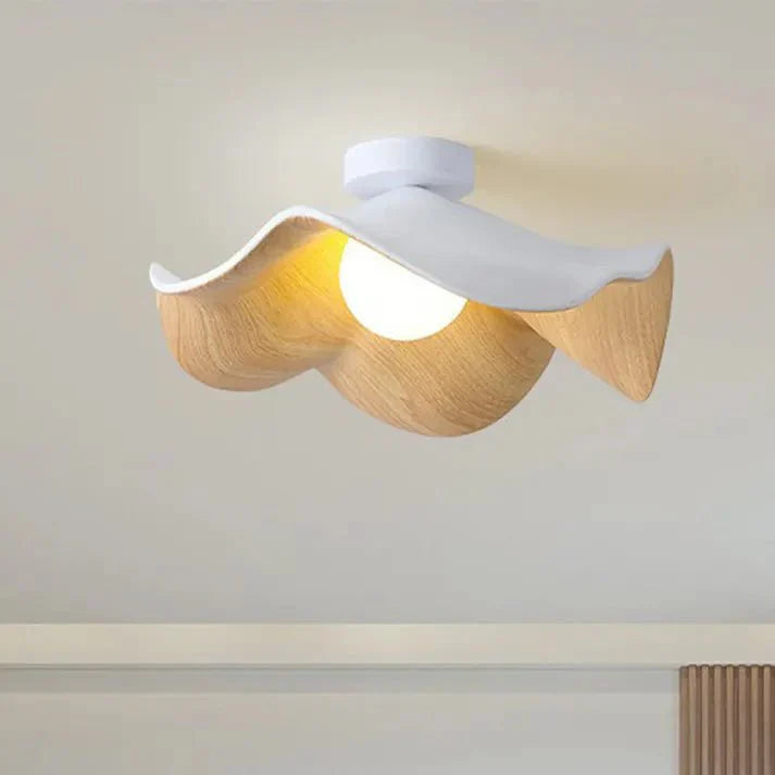 Nordic Wood Lotus Flush Mount Ceiling Light | Resin & Iron Modern Fixture