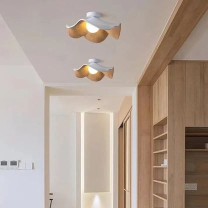 Nordic Wood Lotus Flush Mount Ceiling Light | Resin & Iron Modern Fixture