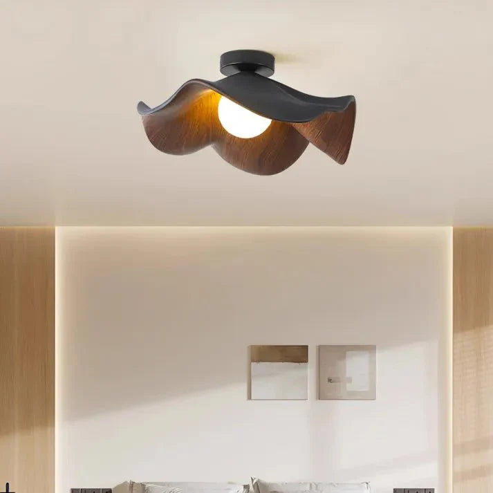 Nordic Wood Lotus Flush Mount Ceiling Light | Resin & Iron Modern Fixture