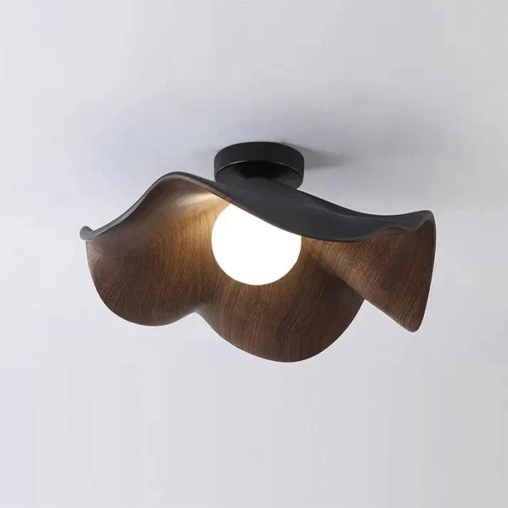 Nordic Wood Lotus Flush Mount Ceiling Light | Resin & Iron Modern Fixture
