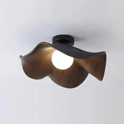 Nordic Wood Lotus Flush Mount Ceiling Light | Resin & Iron Modern Fixture