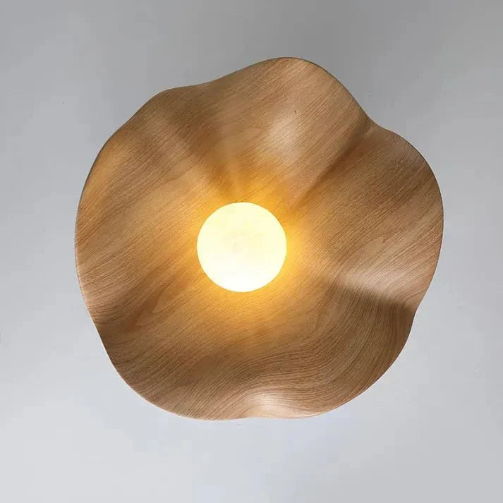 Nordic Wood Lotus Flush Mount Ceiling Light | Resin & Iron Modern Fixture