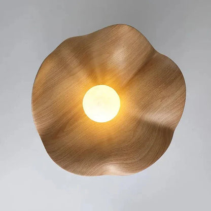 Nordic Wood Lotus Flush Mount Ceiling Light | Resin & Iron Modern Fixture