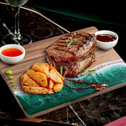 Ocean Wave Acacia Wood Serving Board | Resin-Infused Cheese & Charcuterie Tray