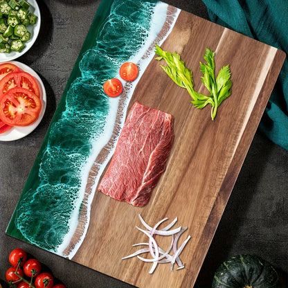 Ocean Wave Acacia Wood Serving Board | Resin-Infused Cheese & Charcuterie Tray