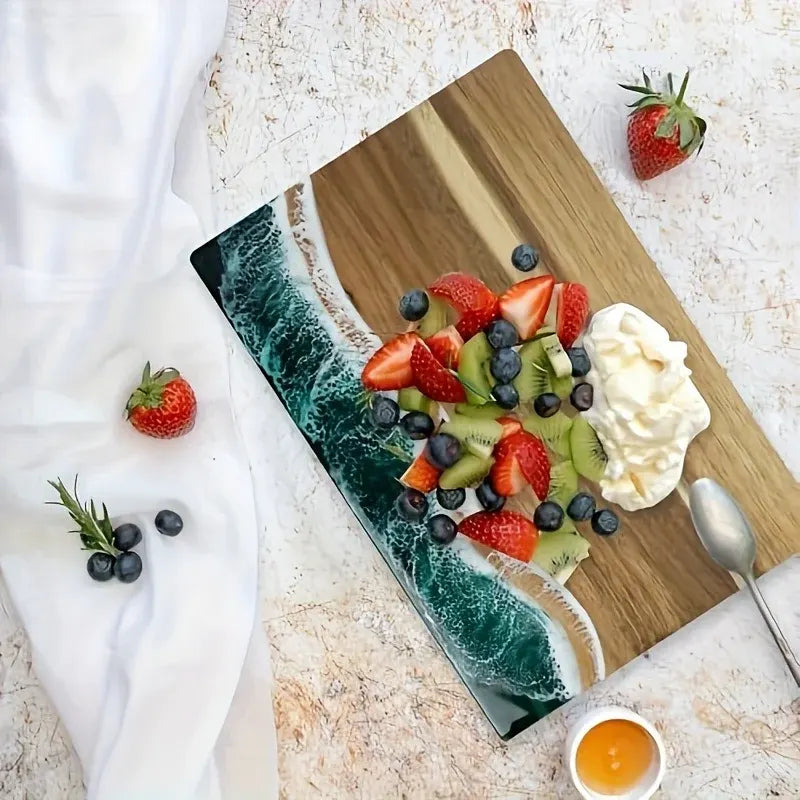Ocean Wave Acacia Wood Serving Board | Resin-Infused Cheese & Charcuterie Tray