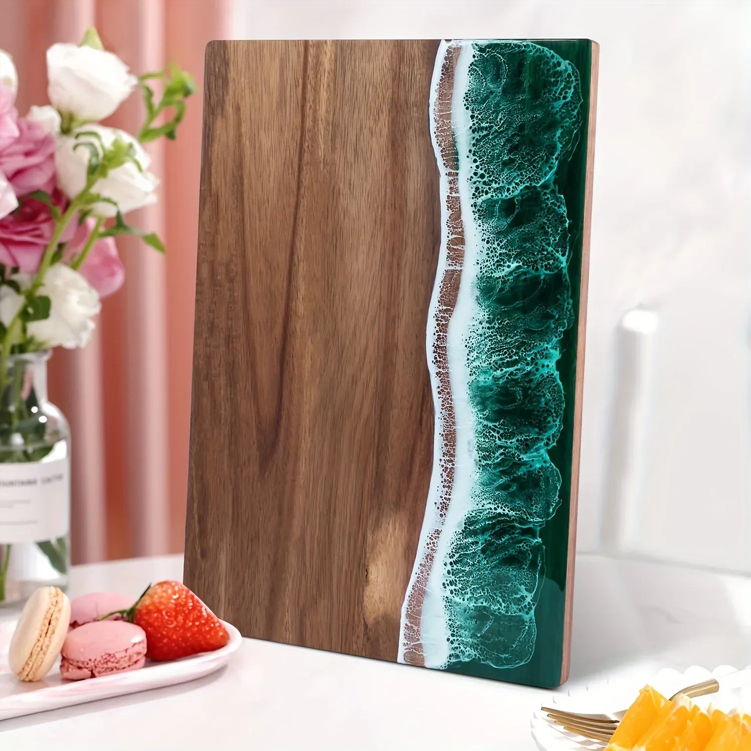 Ocean Wave Acacia Wood Serving Board | Resin-Infused Cheese & Charcuterie Tray