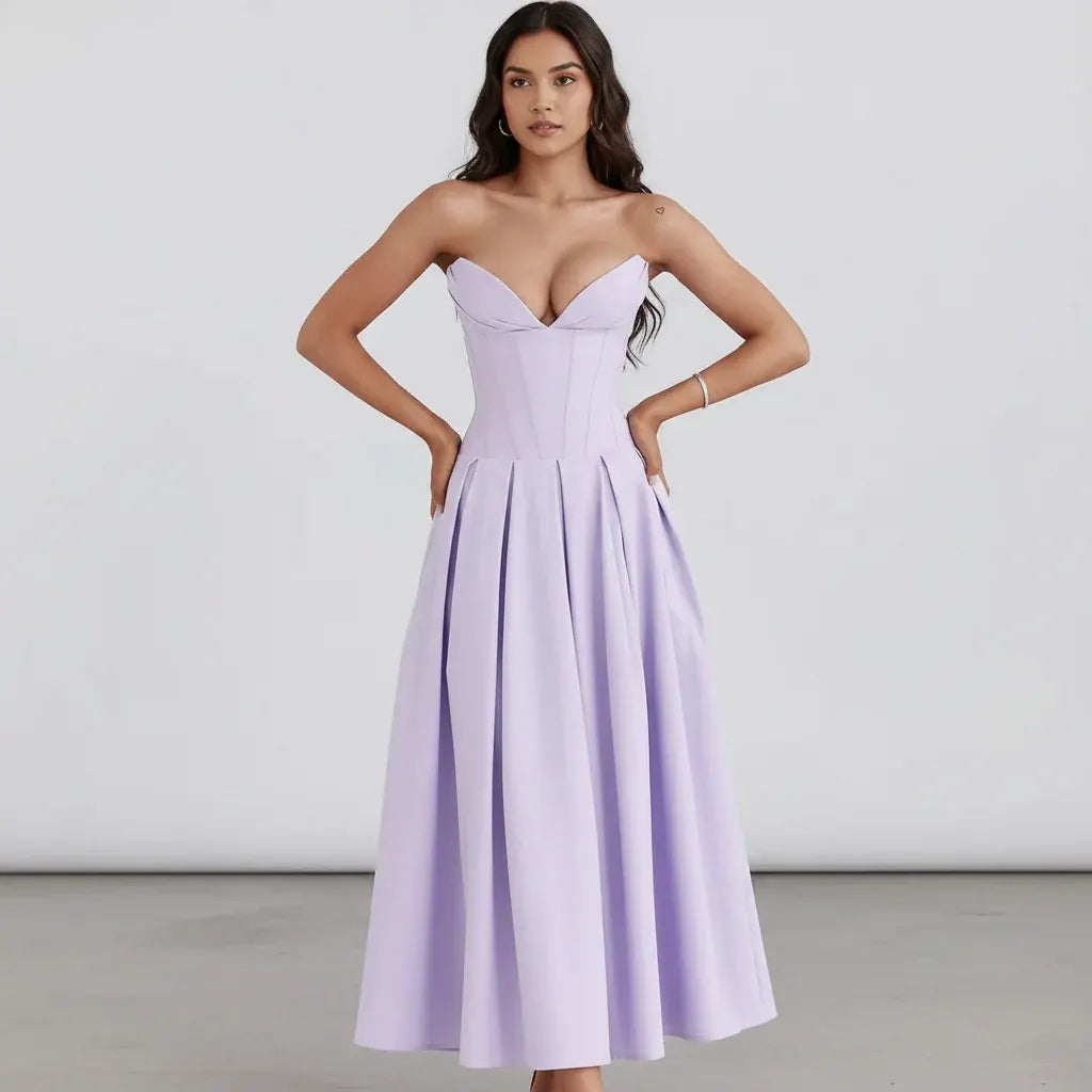 Off-Shoulder Midi Cocktail Dress for Women - Party Wear