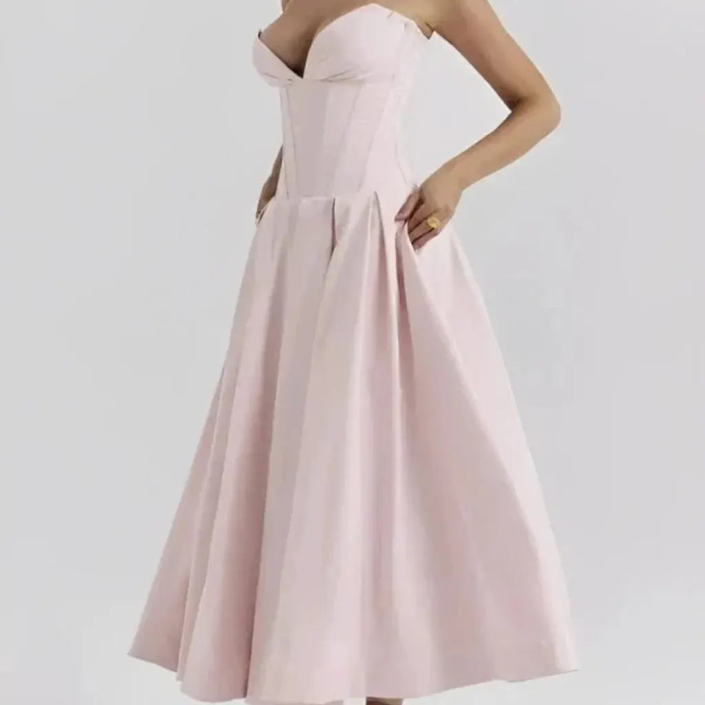 Off-Shoulder Midi Cocktail Dress for Women - Party Wear