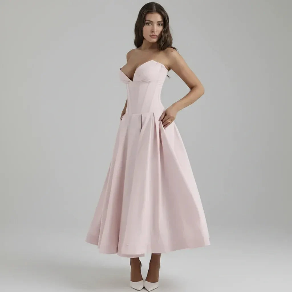 Off-Shoulder Midi Cocktail Dress for Women - Party Wear