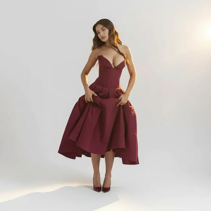 Off-Shoulder Midi Cocktail Dress for Women - Party Wear
