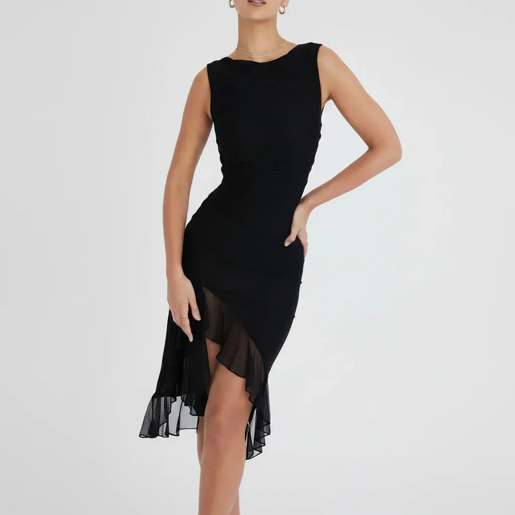 Off-Shoulder Ruched Midi Cocktail Dress for Women