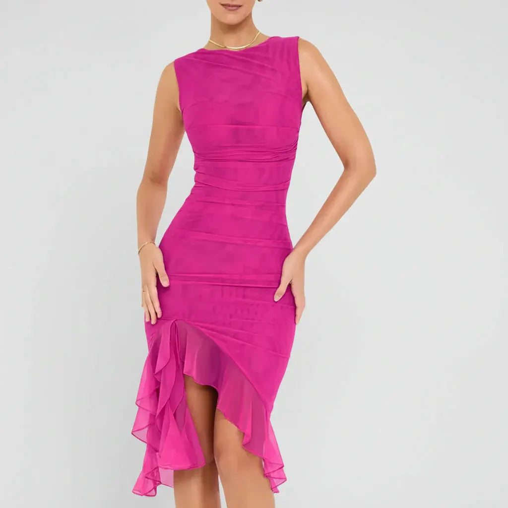 Off-Shoulder Ruched Midi Cocktail Dress for Women