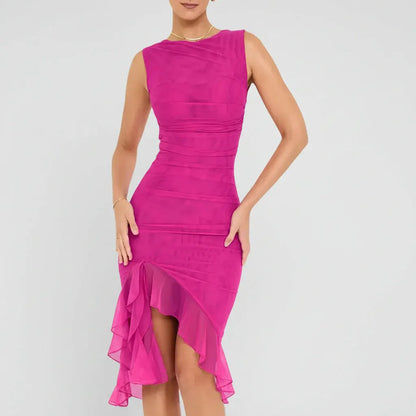 Off-Shoulder Ruched Midi Cocktail Dress for Women