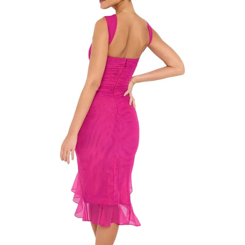 Off-Shoulder Ruched Midi Cocktail Dress for Women