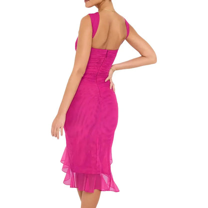 Off-Shoulder Ruched Midi Cocktail Dress for Women