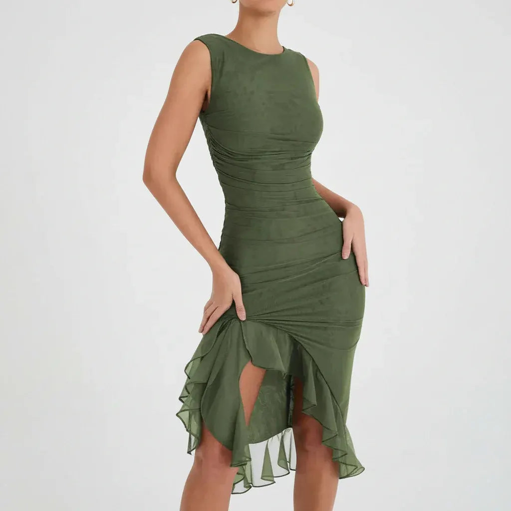 Off-Shoulder Ruched Midi Cocktail Dress for Women