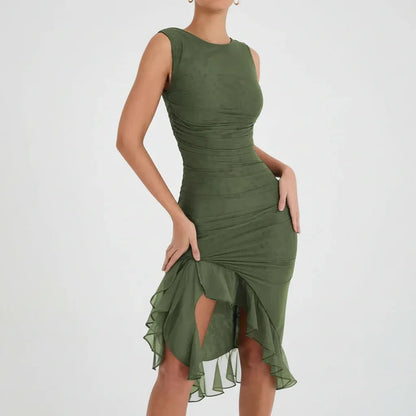 Off-Shoulder Ruched Midi Cocktail Dress for Women