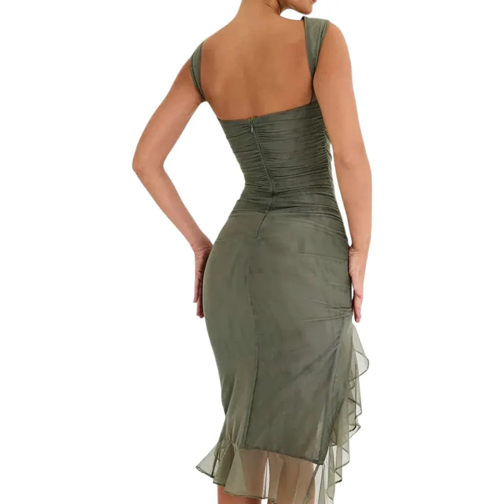 Off-Shoulder Ruched Midi Cocktail Dress for Women