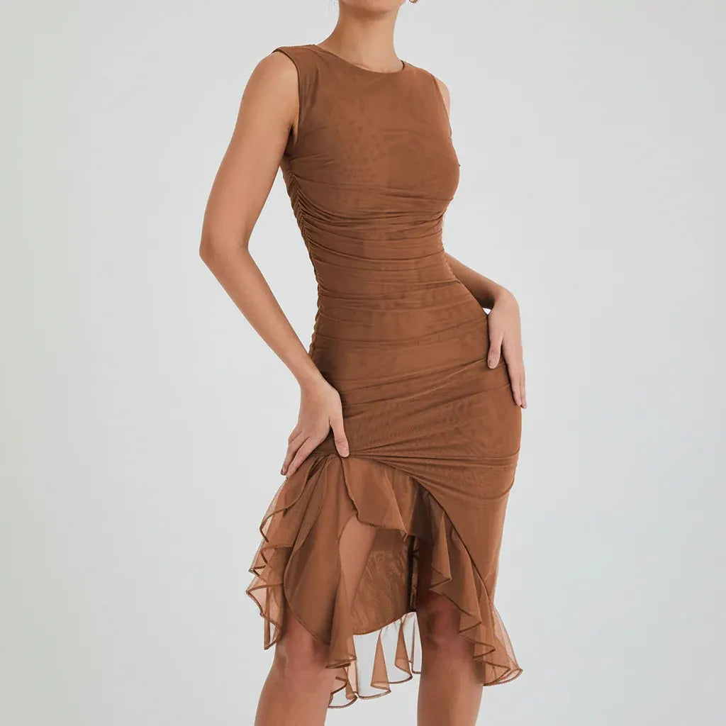 Off-Shoulder Ruched Midi Cocktail Dress for Women
