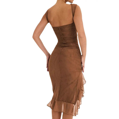 Off-Shoulder Ruched Midi Cocktail Dress for Women