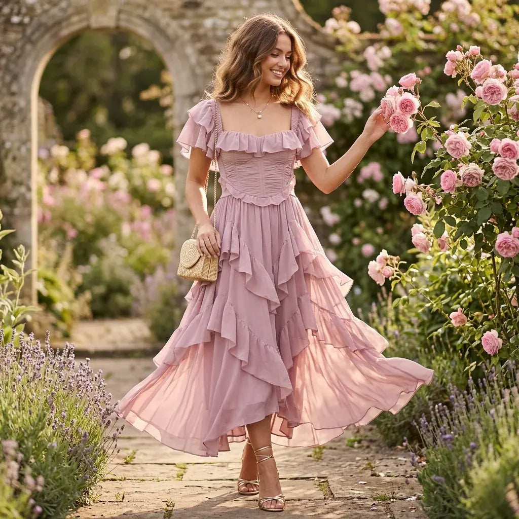 Off Shoulder Ruffle Maxi Party Dress for Women