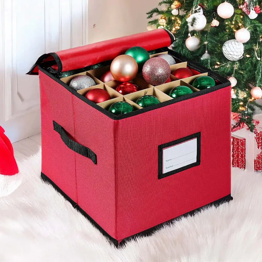 Ornament Storage Box Organizer with 3 Trays, 600D Oxford Fabric