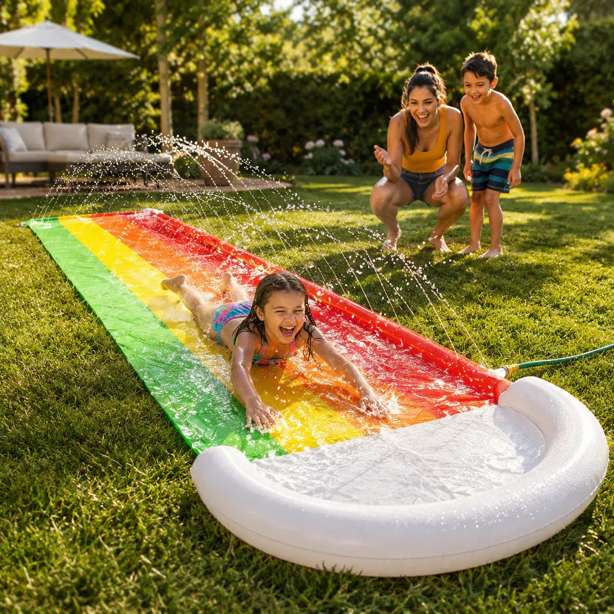 Outdoor Inflatable Racing Slide with Climbing Splash Zone - Large Size
