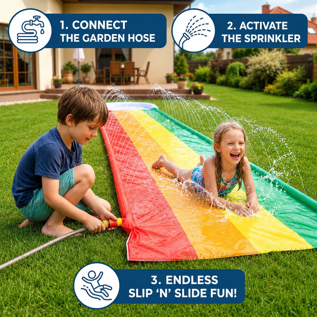 Outdoor Inflatable Racing Slide with Climbing Splash Zone - Large Size